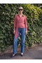Özmarka New Season Burgundy Shirt Collar Striped Blouse - 3