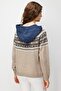 Women's Hooded Robe Jacquard Wool Cardigan Dark Beige - 5
