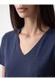 Lcwaikiki Classic Navy Blue V-Neck Modal Blended Women's T-Shirt - 3