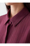 Burgundy Lace-Up Waist Striped Women's Shirt Tunic - 4