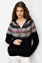 Women's Hooded Robe Jacquard Wool Cardigan Black - 3