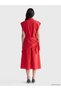 Ozmarka New Season Red Scarf Detailed 100% Cotton Shirt Dress - 5