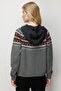 Women's Hooded Robe Jacquard Wool Cardigan Smoked - 5
