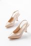 Zri̇n-719 beige patent leather pointed toe heeled shoes with buckle detail - 9.5 cm heel - 4