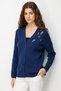 Women's V-Neck Stone Embroidered Wool Cardigan Indigo - 4