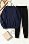 Unisex Rose & Silhouette Design Printed Crew Neck Sweatshirt - 2-Piece Tracksuit Set - 2