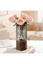 Decorative Glass Flower Vase with Solid Wooden Base – 25cm Tall Cylinder Vase with Basket Weave Pattern – Rustic Modern Centerpiece for Home and Office Decor (Gray) - 2