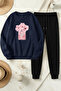 Unisex Design Printed Crew Neck Sweatshirt - 2-Piece Tracksuit Set