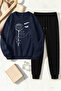 Unisex Rose & Silhouette Design Printed Crew Neck Sweatshirt - 2-Piece Tracksuit Set