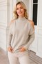 Women's Turtleneck Long Sleeve Ribbed Detailed Off-Shoulder Mink Knitwear Sweater - 5