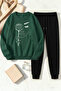 Unisex Rose & Silhouette Design Printed Crew Neck Sweatshirt - 2-Piece Tracksuit Set