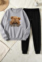 Unisex Surprise Bear Design Printed Crew Neck Sweatshirt - 2-Piece Tracksuit Set