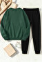 Unisex Rose & Silhouette Design Printed Crew Neck Sweatshirt - 2-Piece Tracksuit Set - 2
