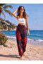 Women's Woven Viscose Relaxed Fit Trousers Black Red Pattern - 2