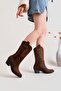 Cowboy Tan Suede Boots for Women with Western Stitching Detail and Medium Thick Heel - 2