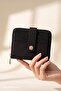 Textured Pattern Snap Closure Black Wallet