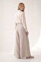 Beige Pleat Detailed Linen Trousers - 2