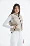 Women's Beige Crop Puffer Vest - 6