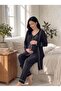 Women's Black Breastfeeding Compatible 3-Piece Maternity Pajama Set with Buttoned Dressing Gown - 4