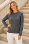 Women's Round Neck Long Sleeve Hair Braided Soft Textured Trendy Casual Anthracite Knitwear Sweater - 5