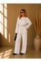 Women's Lace-Up Waist Casual Blouse and Wide-Leg Pants Two-Piece Set (Comfortable Fit)