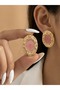 Oval Mineli 2-Piece Women's Earrings Gold Plated Silvery Combination Earring Set Stylish Trendy Jewelry Steel Look