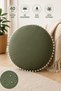 Round Cushion 40 cm Diameter Waterproof Liquid Repellent Stain Resistant White Pompom Decorative Home Cushion
