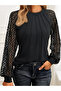 New Season Long Sleeve Semi Turtleneck Front Ribbed Viscose Women's Two Thread Blouse 61668