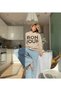 Crew Neck Bonjour Text Detailed Oversize Long Sleeve Soft Textured Knitwear Sweater Aw26Kz00022 - 2