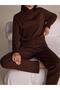 Women's Brown Turtleneck Oversize Knitwear Sweater Elastic Waist Pants Top and Bottom Set - 6