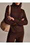 Women's Brown Turtleneck Oversize Knitwear Sweater Elastic Waist Pants Top and Bottom Set - 4