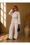 Women's Lace-Up Waist Casual Blouse and Wide-Leg Pants Two-Piece Set (Comfortable Fit) - 2