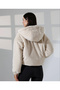 Women's Beige Hooded Zipper Closure Plush Lined Oversize Bomber Coat Winter Outerwear - 6