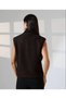 Women's Brown Knitwear Collar Detailed Zipper Closure Lined Boucle Vest Zero Sleeve Padded Shoulders - 8