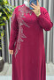 Women's Clothing Plus Size Leaf Stone Embellished Sleeve and Front Pearl Decorated Crepe Fabric Evening Dress - 9