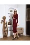 Burgundy Chest-Cut Out Metal Buckle Detailed Stretchy Midi Dress - 2
