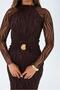 Women's Brown Transparent Detailed Glitter Midi Length Stylish Dress Nbmy4141 - 4