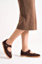 Eladsa Women's Genuine Leather Ballerinas - Brown Suede - 7