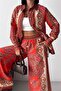Women's Red Ethnic Patterned Design Shirt Pants Set Nbms26120