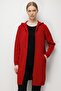 Women's Hooded Basic Long Wool Cardigan Red - 4