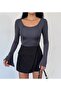 Women's Anthracite Slit Spanish Sleeve Long Sleeve Diver Fabric Blouse - 2