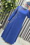 Women's Clothing Plus Size Leaf Stone Embellished Sleeve and Front Pearl Decorated Crepe Fabric Evening Dress - 9