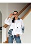 Oversized White Shirt with Denim Detail - 3