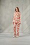 Women's Floral Patterned Satin Long Sleeve Pajama Set with Shirt Sakura & V-Neck Dowry Satin Pajamas, Bridal Pajamas - 2