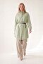 Green linen textured long shirt
