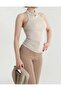 Women's Beige Halter Neck Open Back Sandy Fabric Blouse