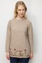 Women's Crew Neck Skirt Floral Embroidered Wool Sweater K.Beige - 3