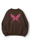 Unisex Soft Textured Butterfly Printed Design Oversize 3 Thread Crew Neck Sweatshirt