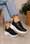 Women's 5 cm Heeled, Thick Platform Sole, Stylish, Lace-Up Sneaker Black and White