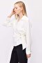Women's Metal Buckle V-Neck Blouse - 3